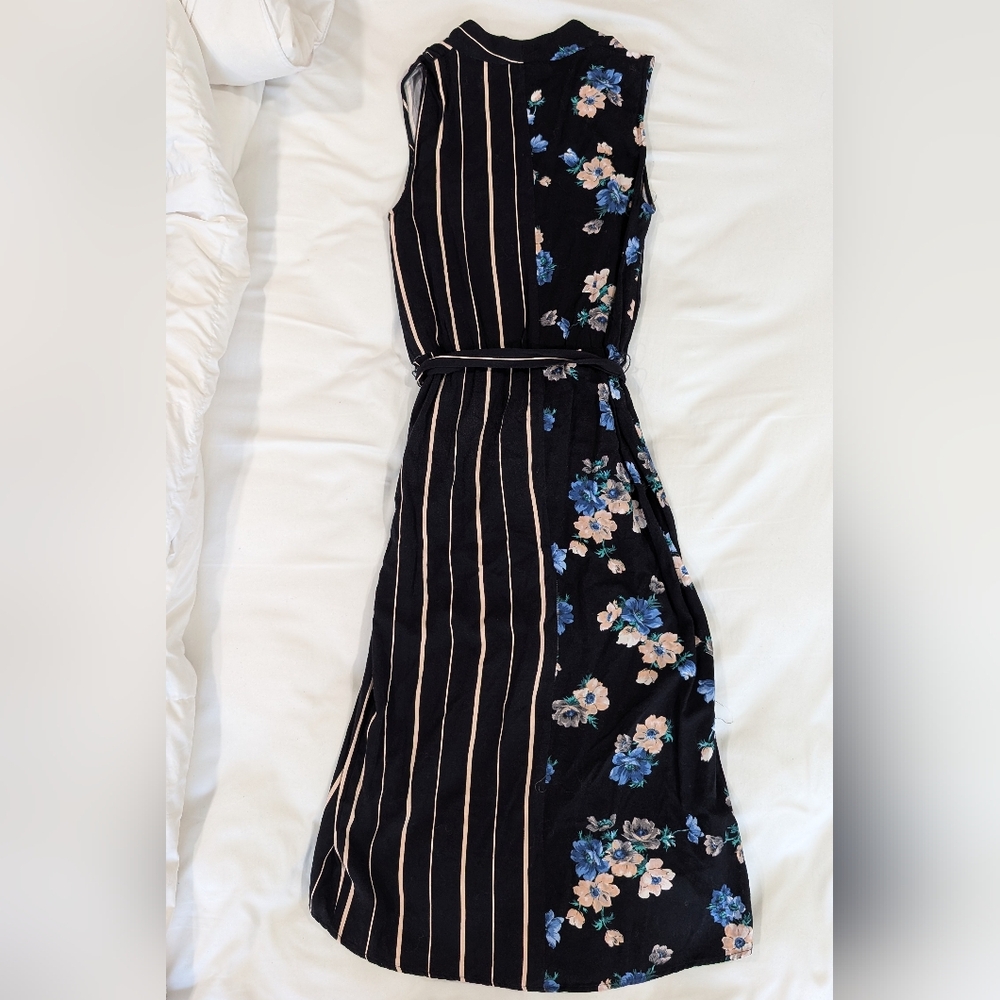 Oasis Mixed Floral & Stripe Wrap Midi Tie Waist Dress, Size 6 - Picture 2 of 8